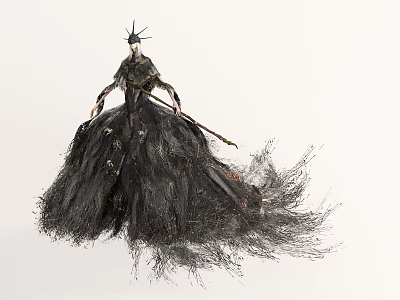 Game And Movie Character With Black Feathered Spiked Head Fluffy Hair Design Holding Spear Weapon 3d model