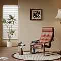 Cozy Modern Living Room Interior With Brown Leather Chair Floor Lamp And Green Plant