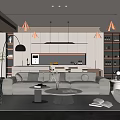Modern Living And Dining Room Interior With Gray Sofa Round Coffee Table And Lighting