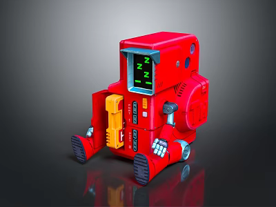 Red Mechanical Robot Toy With Digital Display Screen Yellow Components And Buttons 3d model