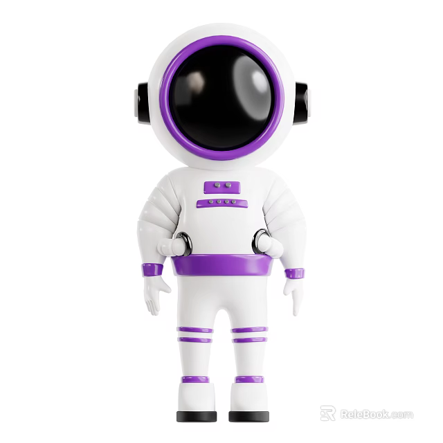 White And Purple Astronaut Toy Figure With Cosmic Space Design Details 3d model 
