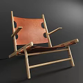 Minimalist Leisure Chair with Wooden Frame and Brown Leather Seat Sturdy Structure and Comfortable Armrests
