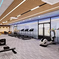 Modern Fitness Gym Interior With Treadmills Ellipticals Dumbbells And Bright Lighting
