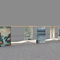 Activity Passage In Exhibition Space With Silhouette Figures And Decorative Landscape Paintings