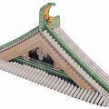 Ancient Architecture Roof with Intricate Carved Patterns on Wooden Beams and Green Tiles
