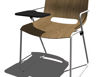 Modern Office Chair With Wooden Seat Metal Frame And Side Table 3d model