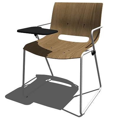 Modern Office Chair With Wooden Seat Metal Frame And Side Table 3d model