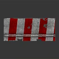 Red And White Striped Concrete Barrier With Worn Marks And Reflection On Black Background