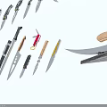 Weapons Collection Including Knives Swords Daggers and Bladed Tools with Different Designs