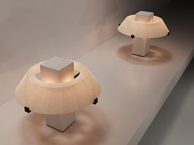 Modern Minimalist Table Lamps With Cream Colored Lampshades And Square Bases 3d model