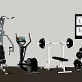 Home Gym Fitness Equipment With Multi Functional Trainer Elliptical Machine Barbell Dumbbells And Weight Bench