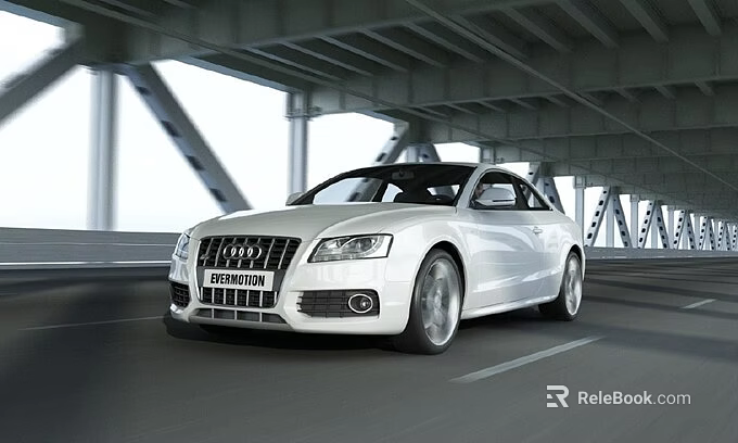 White Audi Coupe Driving On Modern Bridge With Sleek Design And Road View 3d model 