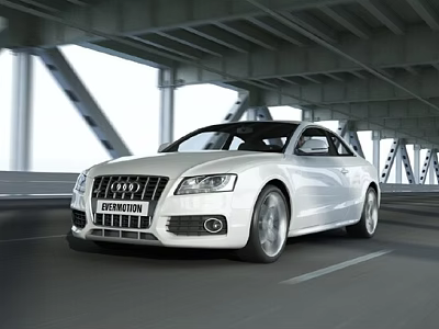 White Audi Coupe Driving On Modern Bridge With Sleek Design And Road View 3d model