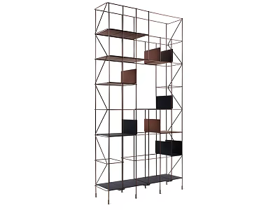 Modern Bookcase With Metal Frame Multiple Shelves And Colored Storage Units 3d model