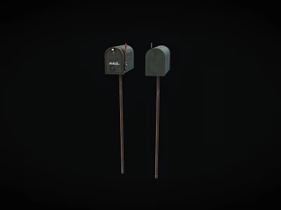 Two Mailboxes One Labeled MAIL with Metal Poles on Black Background 3d model