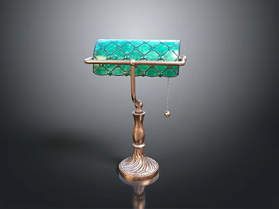 Elegant Vintage Lighting Combination With Green Scalloped Glass Shade And Gold Metal Base 3d model