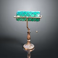 Elegant Vintage Lighting Combination With Green Scalloped Glass Shade And Gold Metal Base
