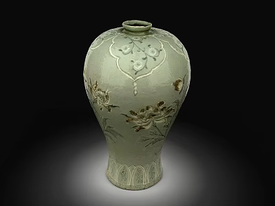 Traditional Celadon Green Ceramic Vessel With Floral Carved Patterns And Classic Design 3d model