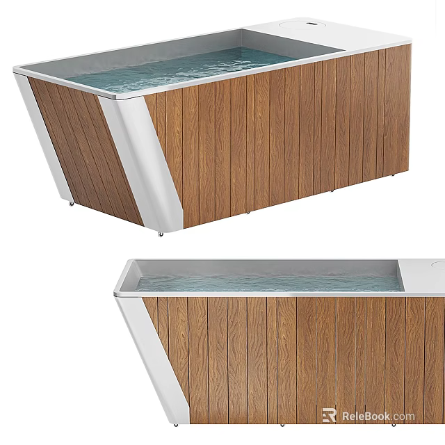 Modern Bathtub Design With Wooden Panel Metal Frame And Rippled Water Surface 3d model 