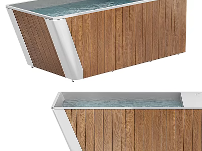 Modern Bathtub Design With Wooden Panel Metal Frame And Rippled Water Surface 3d model