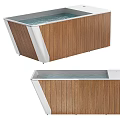 Modern Bathtub Design With Wooden Panel Metal Frame And Rippled Water Surface