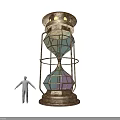 Large Stained Glass Hourglass With Metal Frame And Small Human Figure