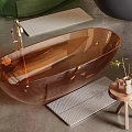 Freestanding Oval Bathtubs in Various Colors with Side Tables and Plants