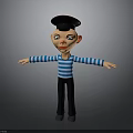 Cartoon Character Wearing Black Hat Blue White Striped Shirt Black Pants With Arms Outstretched