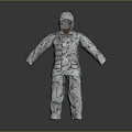 Gray White Camouflage Pattern Hooded Coverall With Functional Design For Outdoor Work 3d model
