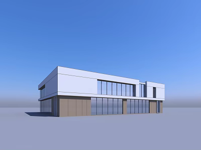 Modern Two Story Building With White Exterior And Glass Curtain Wall 3d model