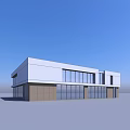 Modern Two Story Building With White Exterior And Glass Curtain Wall