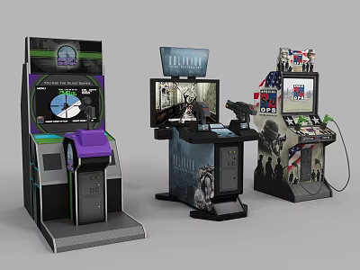 Arcade Gaming Entertainment Machines With Multiple Screens Controllers And Diverse Designs 3d model