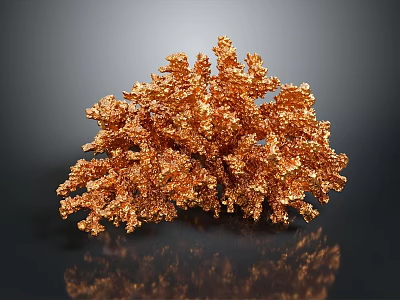 Copper Coral Shaped Crystals With Shiny Textured Structure Against Dark Background 3d model