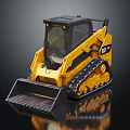 Yellow CAT Tracked Skid Steer Loader With Front Bucket On Black Surface 3d model