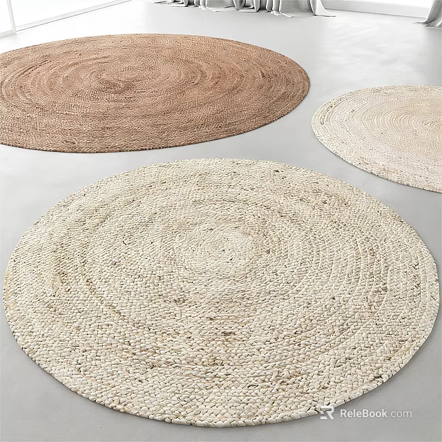 Woven Round Rugs in Neutral Tones with Textured Design for Home Decor 3d model 