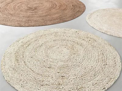 Woven Round Rugs in Neutral Tones with Textured Design for Home Decor 3d model