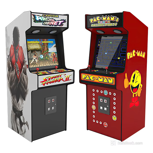 Classic Arcade Game Machines As Entertainment Electronics Featuring Street Fighter II Pac-Man 3d model 