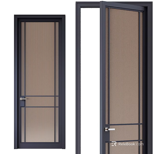 Modern Black Frame Casement Door With Screen Mesh And Metal Handle Design 3d model 