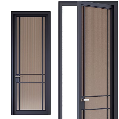 Modern Black Frame Casement Door With Screen Mesh And Metal Handle Design 3d model