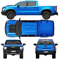 Blue Modern Pickup Truck Exterior Design With Off Road Wheels And Stylish Appearance