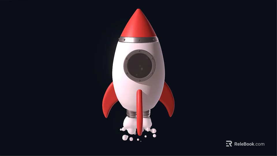 Stylish Red and White Rocket Model with Pointed Nose Red Fins and Engine Details 3d model 
