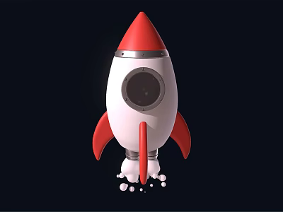 Stylish Red and White Rocket Model with Pointed Nose Red Fins and Engine Details 3d model