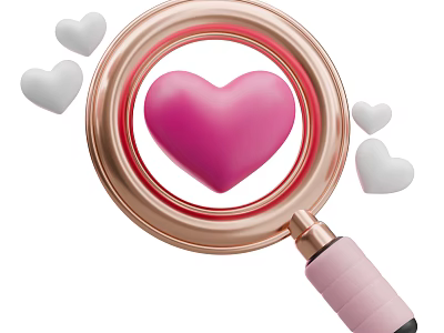 Decorative Ornament Set Featuring Rose Gold Magnifying Glass Pink Heart And White Hearts 3d model