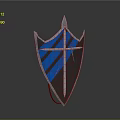 Medieval Metal Shield With Blue Stripes And Cross Design For Defense Use