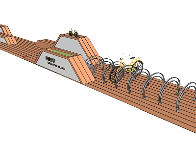 Comfortable Outdoor Chair On Wooden Deck With Bicycle Parking Rack 3d model