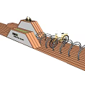 Comfortable Outdoor Chair On Wooden Deck With Bicycle Parking Rack
