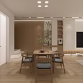 Modern Minimalist Dining Living Room With Wooden Cabinets Dining Table And Natural Light