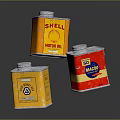 Vintage Metal Oil Cans Collection With Shell BP Brand Logos And Colorful Design