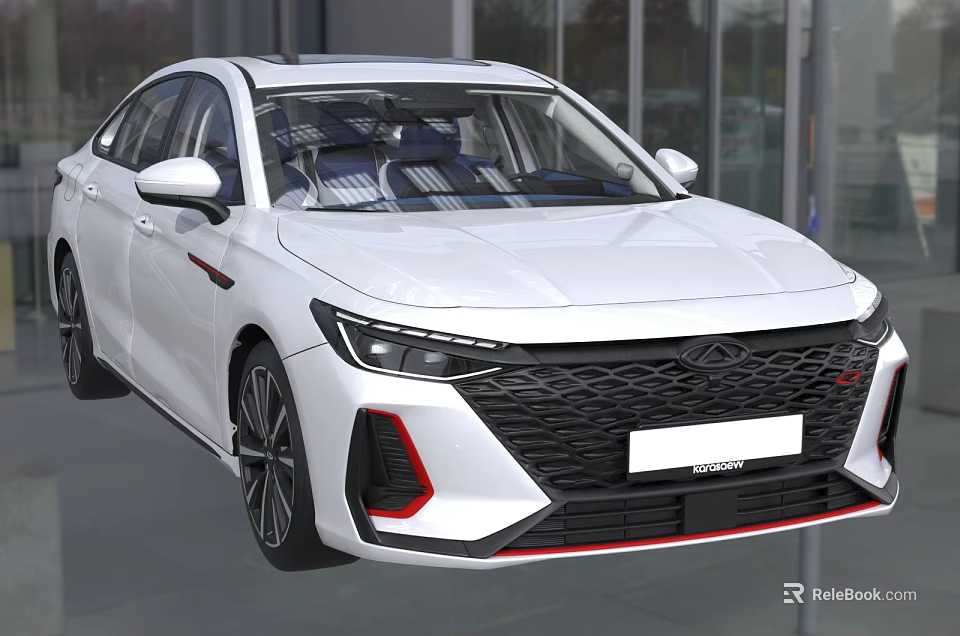 Modern White Sedan With Sporty Exterior And Red Accents Front Grille Design 3d model 