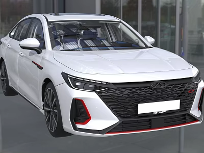 Modern White Sedan With Sporty Exterior And Red Accents Front Grille Design 3d model